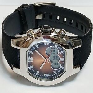 Mens Digital & Analog Shiny Stainless Steal Watch Black Straps New Batteries